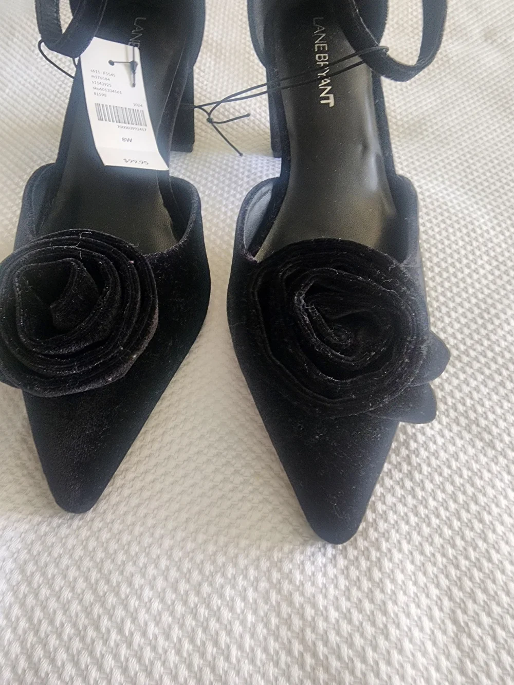 Lane Bryant Black Velvet Pointed-Toe Heels with Rosette